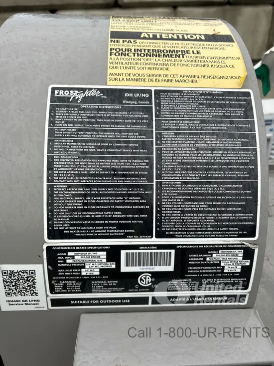 2022 Frost-Fighter IDH400QR Indirect Fired Heater